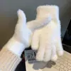 Luvas de Ciclismo Quentes com Forro de Fleece Fofinho Luvas de Lã Pelúcia Tricotadas para Outono e Inverno Estudantes Femininas Cinco Dedos Fabricante