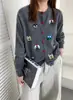 Suéter de Lana Puyuan 100% Puro para Mujer Cárdigan de Cuello Redondo Bordado de Dibujos Animados Suéter de Punto Casual con Botones Fábrica de Origen