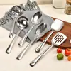 Utensílios de Cozinha Domésticos de Aço Inoxidável, Resistentes a Altas Temperaturas e à Prova de Ferrugem, Espátula, Concha de Sopa, Escumadeira, Ferramentas de Cozinha Multifuncionais