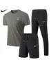 Traje Deportivo de Seda Helada de Secado Rápido para Hombre, Conjunto Casual de Tres Piezas para Verano, Pantalones Cortos Elásticos de Manga Corta para Correr y Entrenamiento para Hombre