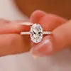 Anillo Transfronterizo de Plata de Ley 925 con Moissanita Oval Simulada de Lujo Ligero para Mujer, Anillo con Forma de Huevo de Paloma de 1/2/3/5 Quilates