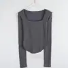 Ropa de Mujer de Comercio Exterior Camiseta Coreana Dongdaemun de Manga Larga Cuadrada para Mujer Otoño Corta Ajustada Cuello Amplio Camiseta Interior Superior
