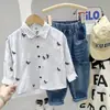 Camisa de Manga Larga para Niños 2026 Otoño Nuevo Pony Bordado Camisa de Dibujos Animados Coreanos para Niños Top Rayado para Niños Grandes