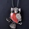 Colar com Pingente Único de Coruja de Pedra Natural e Cristal Colar Vintage Acessórios DIY Enfeites