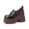 Sapatos Aumentadores de Altura de 10cm, Novo Estilo de Primavera, Sapatos Femininos de Couro Genuíno com Solado Grosso, Mocassins Plataforma Versáteis com Bico Redondo