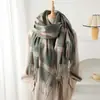 Cachecol Xale Quente de Caxemira Xadrez Estilo Coreano Unissex Outono e Inverno Moda Artística Versátil Cachecol com Franjas