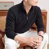 Blusa Térmica de Fleece com Zíper Meio e Gola Alta Masculina Outono/Inverno Top Quente Espessado Camélia Óleo Essencial Temperatura Constante Manga Longa Camiseta
