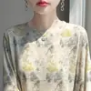 Camiseta de Cuello Redondo de Manga Larga Transfronteriza Moda y Versátil Ropa de Punto Fina Estilo Chino Pintura a Tinta para Mujer Primavera y Otoño 2025