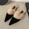 Pantuflas Peludas de Punta Estilo Coreano para Mujer, Para Usar al Aire Libre, Nuevo Estilo 2026, Invierno, Estilo Wanwan, Con Felpa Adentro, Tacón Grueso, Punta Cerrada, Pantuflas de Algodón