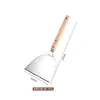 Espátula de cocina de acero inoxidable con mango de madera de haya, espátula para freír bistecs, espátula para teppanyaki y panqueques, espátula de mano para panqueques, espátula para bistecs