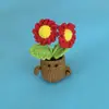 Planta em Vaso de Tulipa, Girassol, Crisântemo de Cabeça Dupla Crochetada com Fio, Enfeite de Mesa de Flor Artificial Crocheted, Presente Criativo
