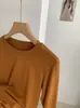 Camiseta Básica de Manga Longa Lisa com Gola Redonda Slim-fit KEKEZOON para Outono Estilo Básico 8599