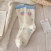 Calcetines Gruesos Cálidos de Felpa Australiana Rosa para Mujer Otoño e Invierno, hasta la Mitad de la Pantorrilla, con Dibujos Animados de Fresas, Conejos y Lazos, Calcetines para Dormir/Piso