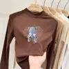 Ropa interior térmica para niñas con forro de polar, cuello alto medio, ropa interior cálida para niños mayores, camiseta para bebé niña, top cepillado de manga larga