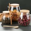 Pote de armazenamento de grãos com tampa de colher, pote de armazenamento de chá de grãos, pote de armazenamento selado, pote de tempero de vidro de borosilicato