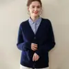 Cárdigan de punto de cachemira cerosa ultrasuave casual y a la moda para mujer, chaqueta suéter holgada gruesa de cuello en V de manga larga