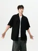 Camisa de manga corta estilo americano con cuello cubano de telaraña, unisex, verano, corte limpio, con diseño calado, perfecta para parejas como top casual de manga corta