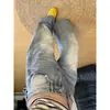 Calça Jeans Wide Leg Curva de Cintura Alta Cor Clara para Mulheres, Novo Estilo Americano Verão 2026 Calças Retas Soltas Emagrecedoras com Textura de Bambu