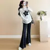 En stock 2025 Nuevo Primavera Mujeres Embarazadas T Coreano Plisado Estrellas Suelto Camiseta Traje para Mujeres Embarazadas Conjunto de Dos Piezas