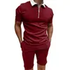 Camiseta Informal para Hombre Estación Independiente Europea y Americana Manga Corta Estampada Corte Delgado Cremallera Solapa Jersey Camisa Polo para Hombre Mismo Color