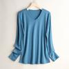 Nueva Camiseta Térmica de Lana para Mujer para Primavera y Otoño, Color Sólido Cuello en V, Simple y Elegante, Camiseta Base Cómoda y Transpirable para Mujer