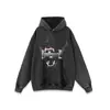 Sudadera con Capucha Estampada Oscura Retro High Street Americana para Hombre y Mujer Estilo Casual Desgastada de Manga Larga Transfronteriza