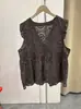Blusa Feminina de Verão Transpassada Bordada Sem Mangas com Bordado Vazado Blusa Sem Mangas com Bordado Vazado