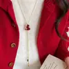 Collar Colgante Vintage de Calabaza Roja Ankara con Borla para Mujer, Cadena Larga Elegante de Alto Nivel para Suéter