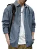 Camisa Listrada de Manga Longa para Homens, Moda Casual Urbana Japonesa Cityboy, Jaqueta Camisa Azul, em Estoque