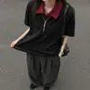 Camisa polo de manga corta estilo americano de dos piezas falsas para hombre, camiseta de verano con bloques de color y cuello camisero, estilo universitario, manga corta para pareja