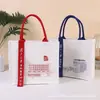 Bolsa de Lona Laminada para Presente de Formatura com Estampa Personalizada, Bolsa Tote com Fita, Bolsa Ecológica para Alunos do Ensino Fundamental II e Médio
