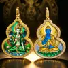 Nuevo Colgante Thangka con Forma de Calabaza 2026 con Dios Amarillo de la Riqueza, Gran Cielo Negro, Tara Verde y Carnero Zaki en Estilo Tibetano