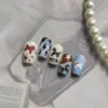 Pegatinas para Uñas de Pony de Año Nuevo 3D en Relieve Lindos Dibujos Animados Patrón de Tela Retro Uñas Portables Decoraciones de Pegatinas para Uñas DIY