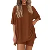 Conjunto de Pijama Feminino Casual de Cor Sólida Solto, Moda de Comércio Exterior Europeu e Americano, Novo para o Verão de 2025