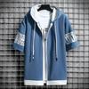 Novas roupas com capuz de primavera e verão de manga curta masculina, estilo coreano, moderno, slim-fit, zíper, casaco casual, jaqueta masculina