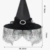 Sombrero de Bruja para Fiesta de Halloween Cubre Rostro de Encaje Sombrero de Mago Misterioso Sombrero de Tafetán Disfraz