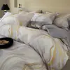 Juego de ropa de cama de cuatro piezas de alta calidad, amigable con la piel, todo algodón cepillado, funda de edredón estilo nórdico simple, ropa de cama de algodón puro, juego engrosado