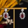Pendientes de Zirconia Nupcial de Lujo de Alta Gama con Incrustaciones Exquisitas de Rubí Simulado Pendientes de Joyería Versátiles de Lujo para Mujeres