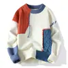 Suéter de cuello redondo con bloques de color para hombre, otoño e invierno, corte holgado, talla grande, marca de moda, tejido cálido, jersey casual y relajado