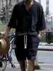 Conjunto Casual Jacquard Transfronteiriço para Homens, Camiseta de Verão Solta de Manga Curta, Shorts, Conjunto Esportivo Gola V, Conjunto de Duas Peças para Homens