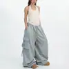 Pantalones cargo de calle de estilo americano negro casual de cintura alta para mujer, modelo nuevo 2026, con bolsillos grandes y cintas, pantalones deportivos casuales