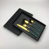 Juego de vajilla occidental en caja de regalo negra, cuchillo y tenedor chapados en titanio multicolor, cuchara, cucharilla de café, caja de regalo, juego de 4 piezas, logotipo imprimible