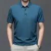 Camisa Polo Masculina Manga Curta Verão 2023 Nova Seda Gelada Fina Slim Fit Masculina Gola Lapela Marca de Moda Camiseta