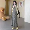 2026 Nuevo Conjunto de Dos Piezas de Punto para Maternidad Talla Grande: Vestido Camisola de Maternidad + Cárdigan