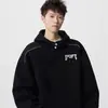 Sudadera con capucha V37 estilo callejero americano peculiar diseño ojo de gato para hombre, chaqueta con capucha gruesa forrada de forro polar pesado para otoño e invierno