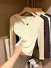 Camiseta de manga larga para mujer con escote asimétrico y diseño recortado, adecuada para primavera, otoño e invierno, se puede usar como capa exterior o como una elegante capa interior, disponible en tallas grandes