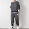 Conjunto deportivo de gofres transfronterizo Suelto Casual Otoño e Invierno Nuevo Cuello Redondo para Hombre Manga Larga Pantalones Ropa Juvenil