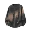 Venta al por mayor transfronteriza Nueva Camisa de manga larga holgada con cuello redondo para pareja, Sudadera versátil de moda para hombre, Gris oscuro, Negro, Morado