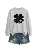 Amazon ebay moda tendência senhoras trevo de quatro folhas impressão all-match gola redonda manga longa suéter base cross-border atacado