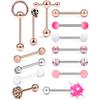Conjunto de 14 peças de piercing de língua de aço inoxidável Amazon Hot Straight Rod Mixed 4 cores opcionais Anel de língua Piercing Joias para venda rápida